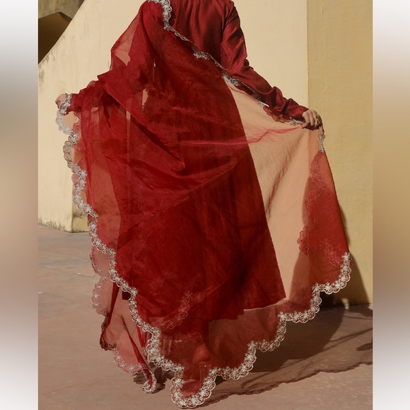 Deep red anarkali set - Picture 6 of 13